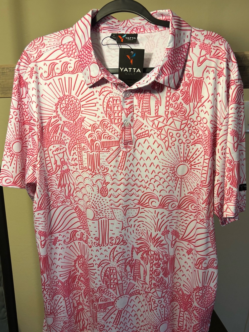 Yatta Golf Men’s Pink & White Graphic Print Polo